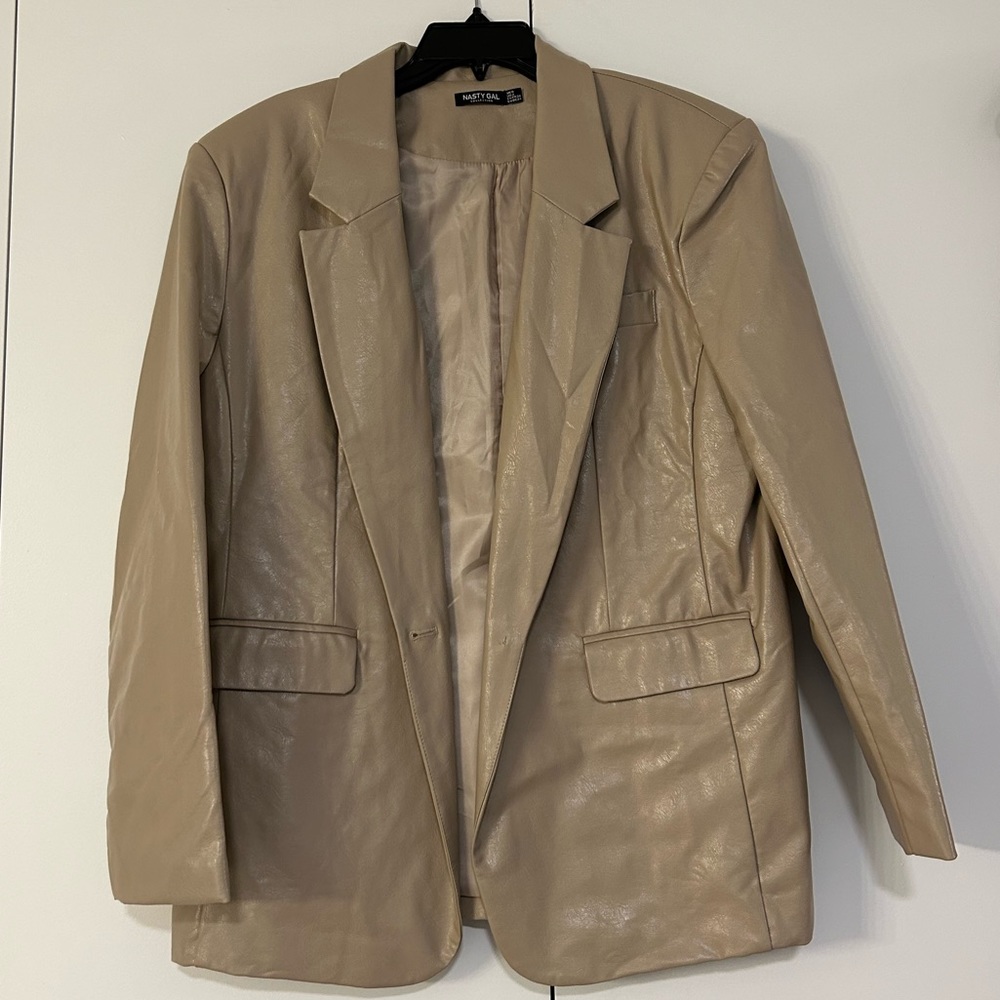 Nastygal oversized faux leather blazer in taupe